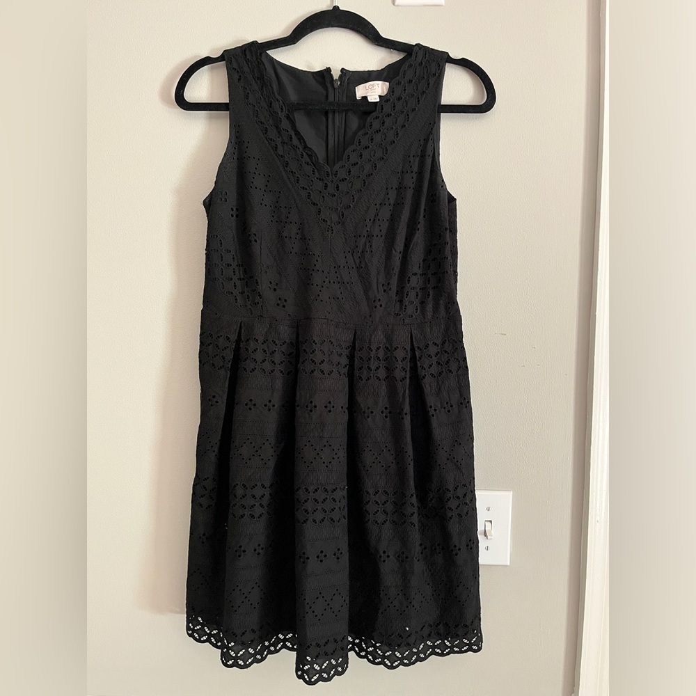 LOFT Black Eyelet Mini Dress